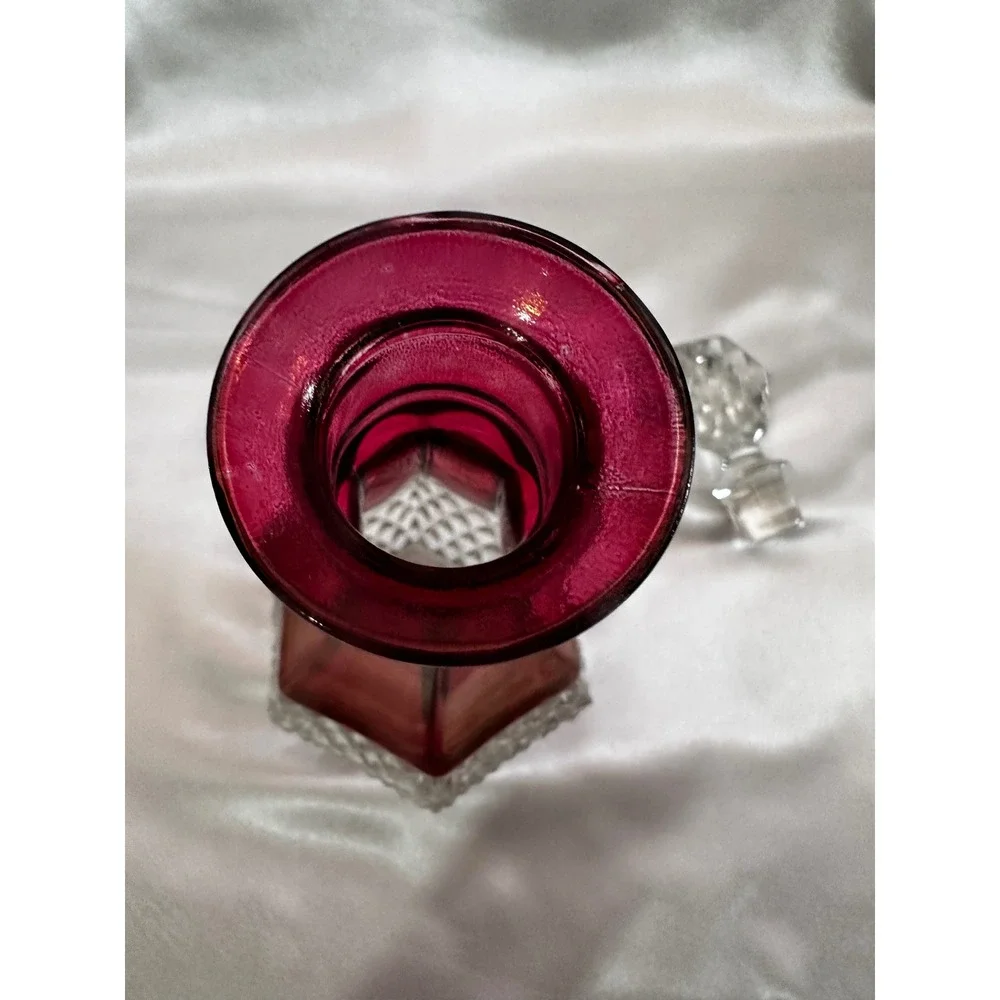Vintage Kings Crown‎ Ruby Flash Glass Decanter with Stopper 12 Inch Hexagonal